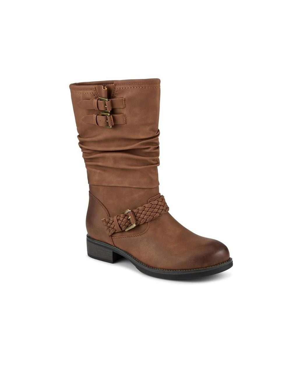 Pavers Brown Buckle-Detailed Calf Length Boots