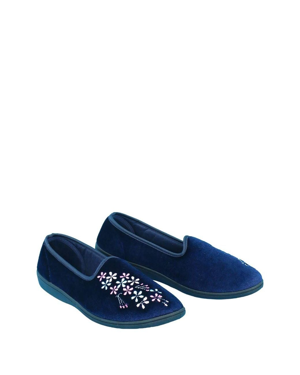 Chums Blue Dr Keller Wide E Fit Embroidered Slippers, Comfortable Floral House
