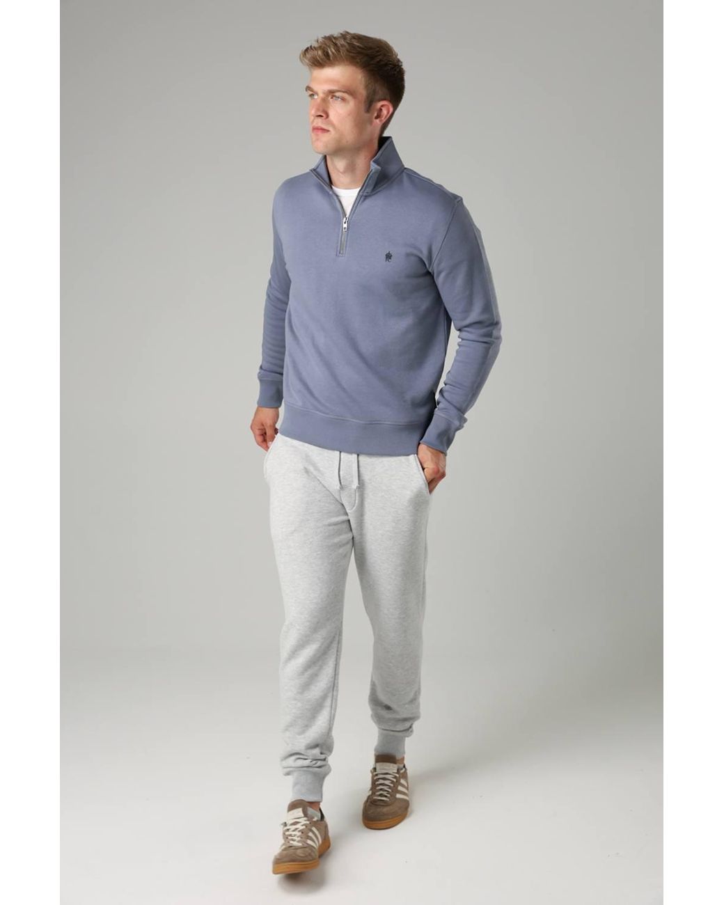 French Connection Blue Cotton Blend Half-Zip Jumper for men