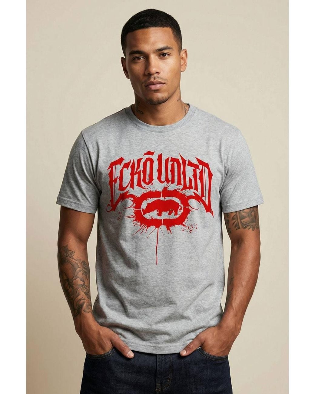 Ecko' Unltd Gray Gothic Graffiti T-Shirt for men