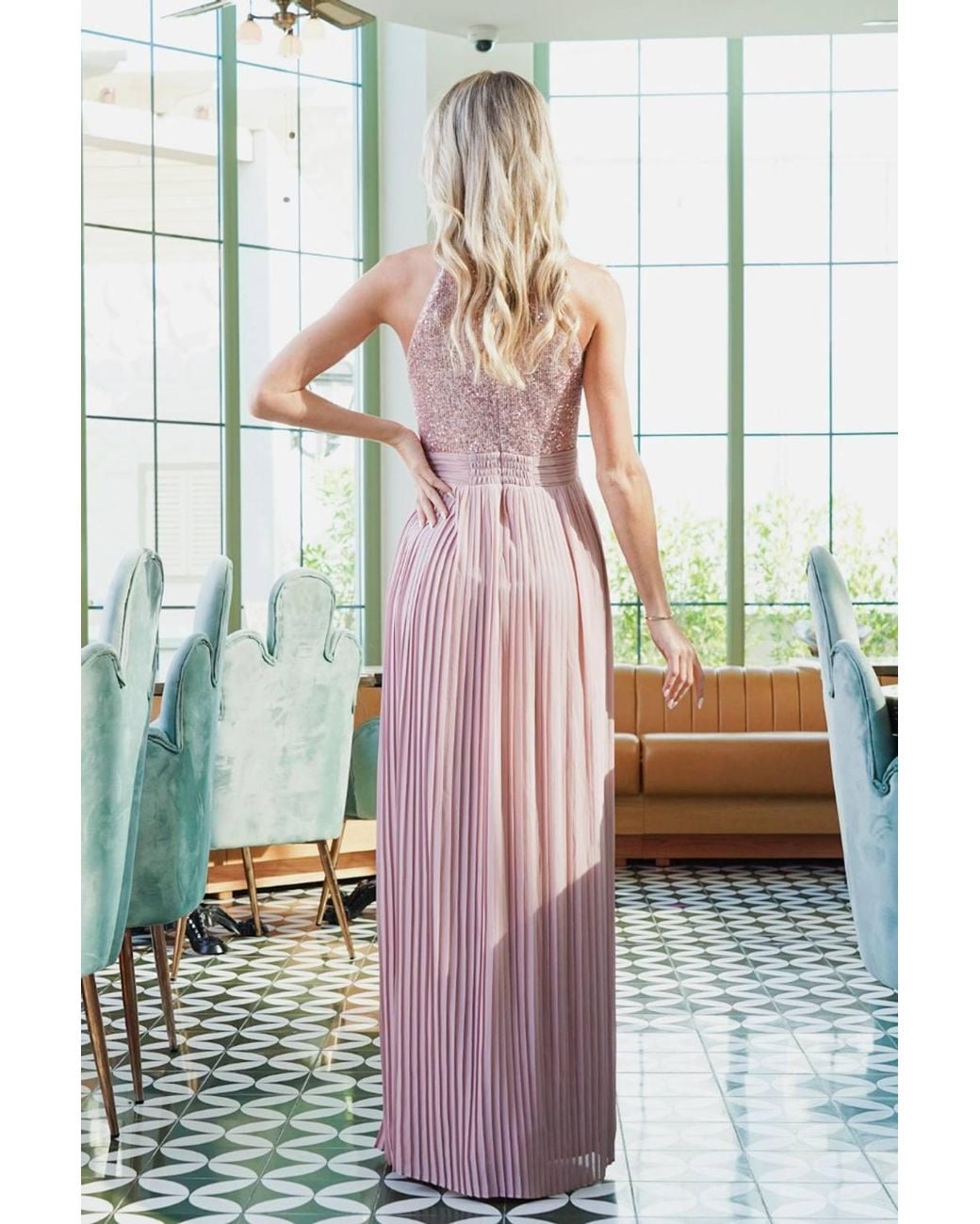 TFNC London Pink Serene Sequin Mauve Maxi Dress