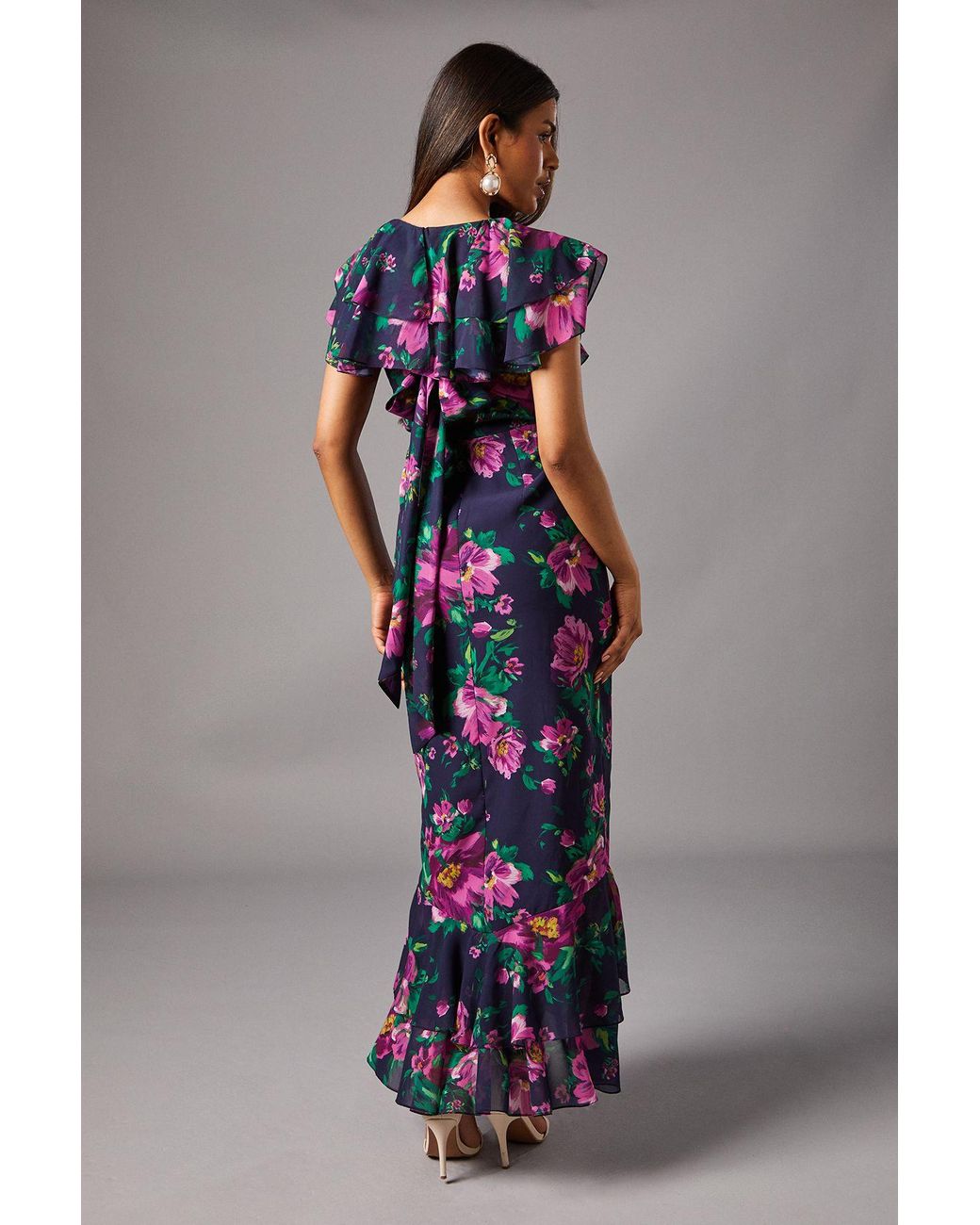 Coast Blue Petite Short Sleeve Chiffon Maxi Dress With Frills