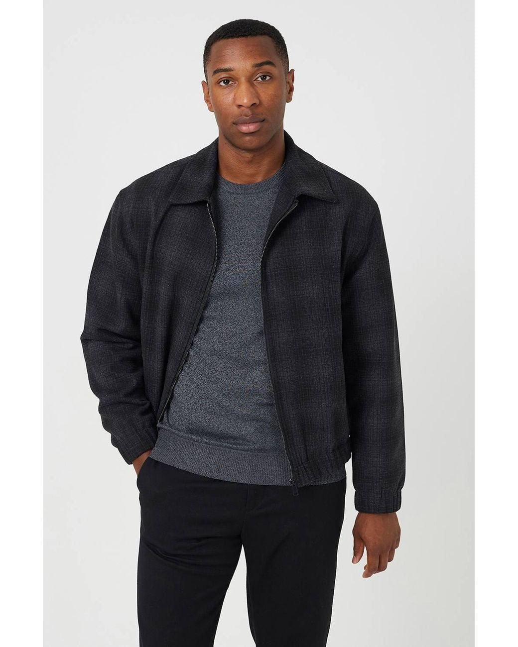 Brave Soul Gray Faux Wool Checked Jacket for men