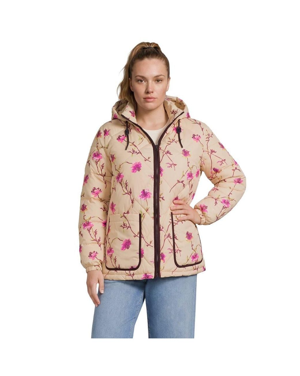 Lands' End Pink Plus Patterned Thermoplume Insulated Quilted Jacket