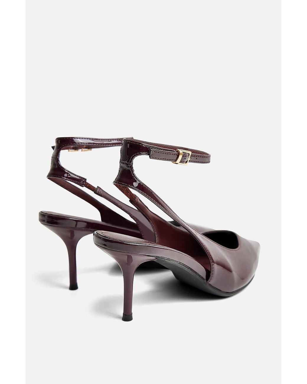 Public Desire Red Louis Patent Ankle Strap Court Mid Heel