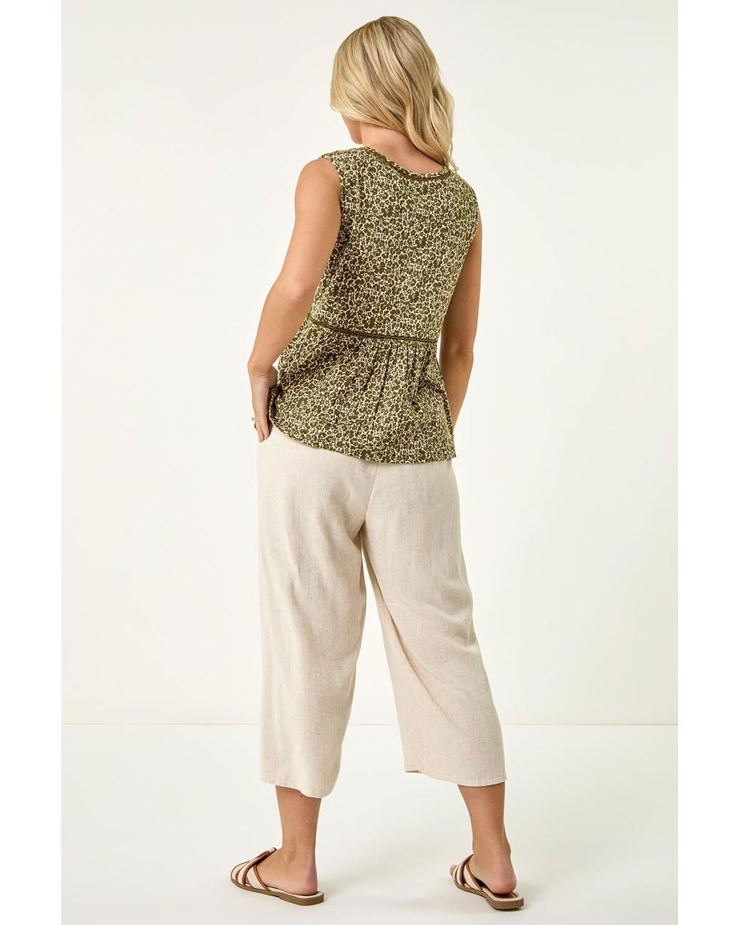 Roman Green Petite Floral Print Trim Vest Top