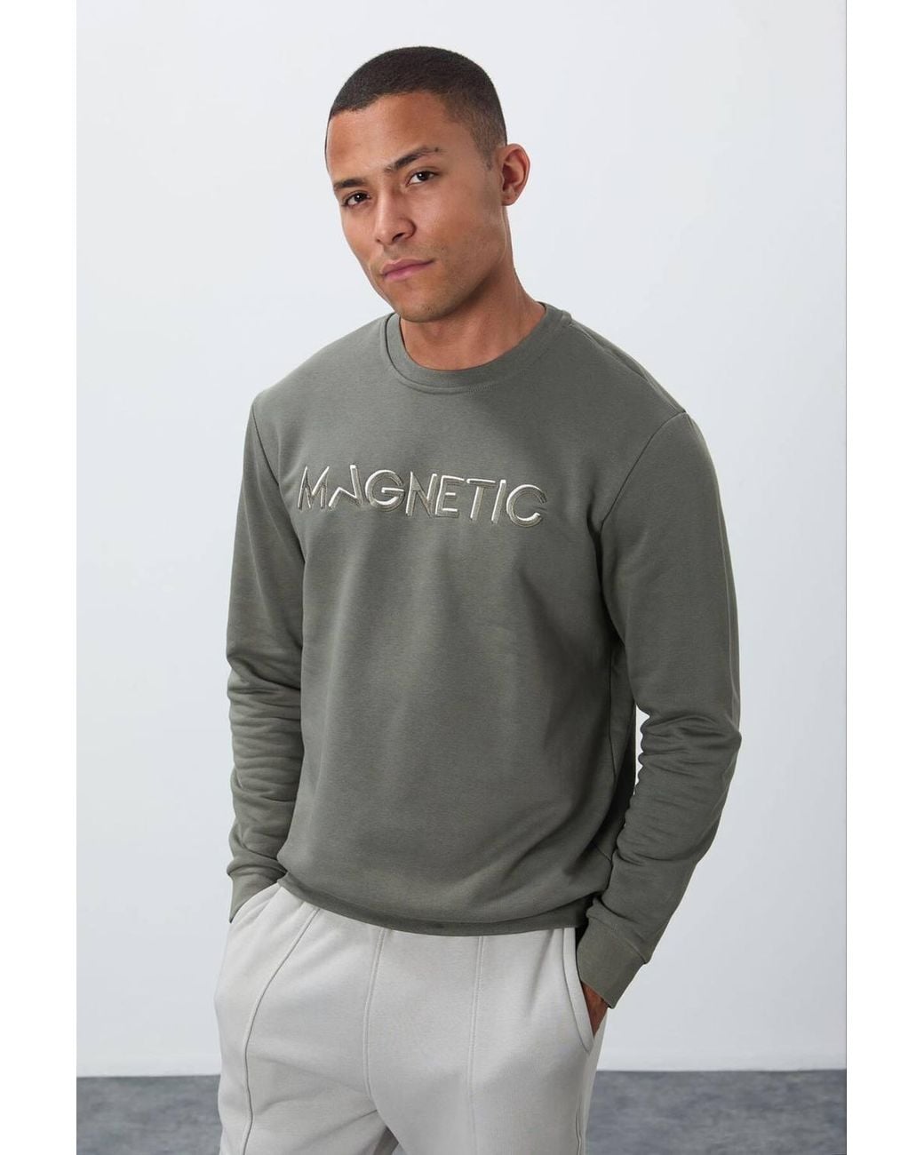 TOMMY LIFE Gray Printed Crew Neck Sweatshirt for men