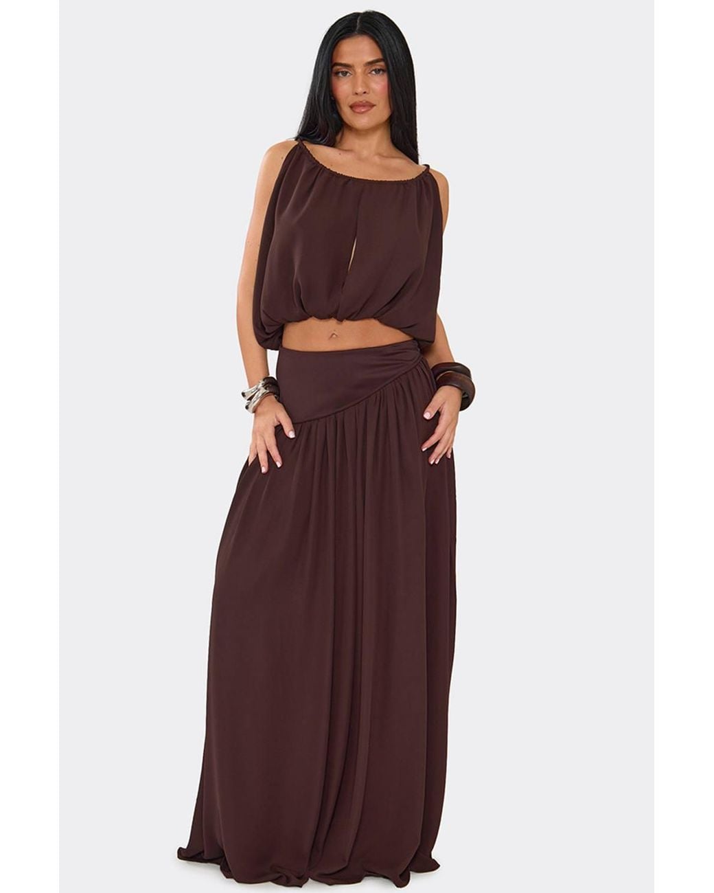 EGO Purple Ruched Woven Maxi Skirt
