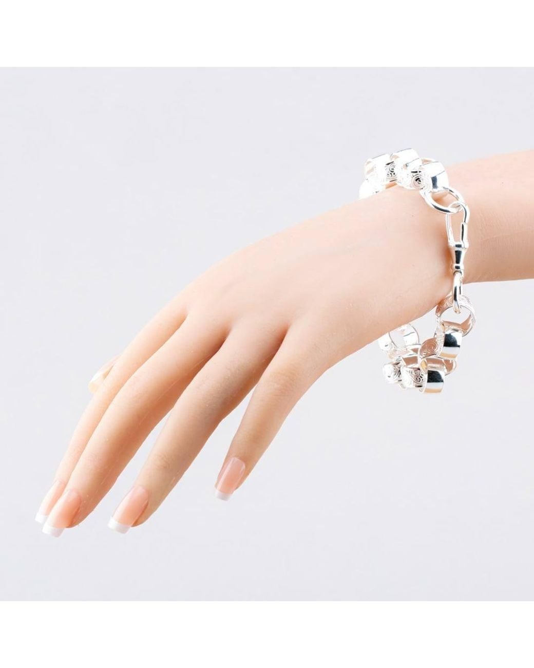T.H.Baker Metallic Sterling 23Cm Patterned Belcher Bracelet S1073-09