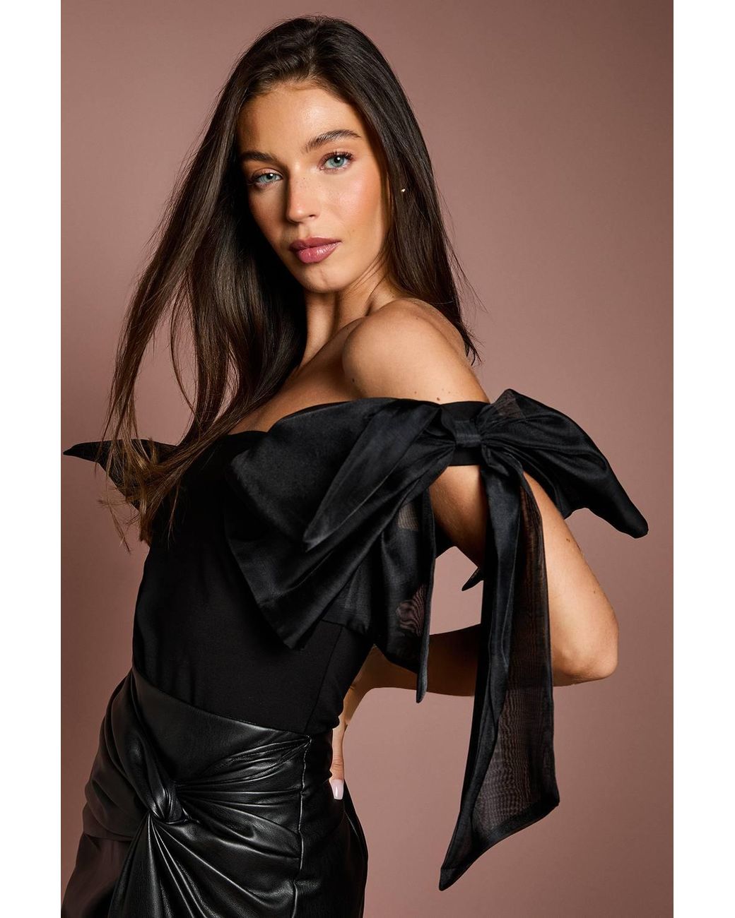 Coast Black Bardot Bow Detail Top