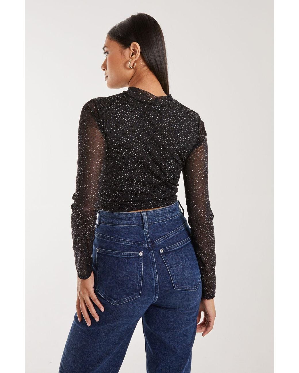 Pink Vanilla Blue Sparkle Long Sleeve Mesh Top