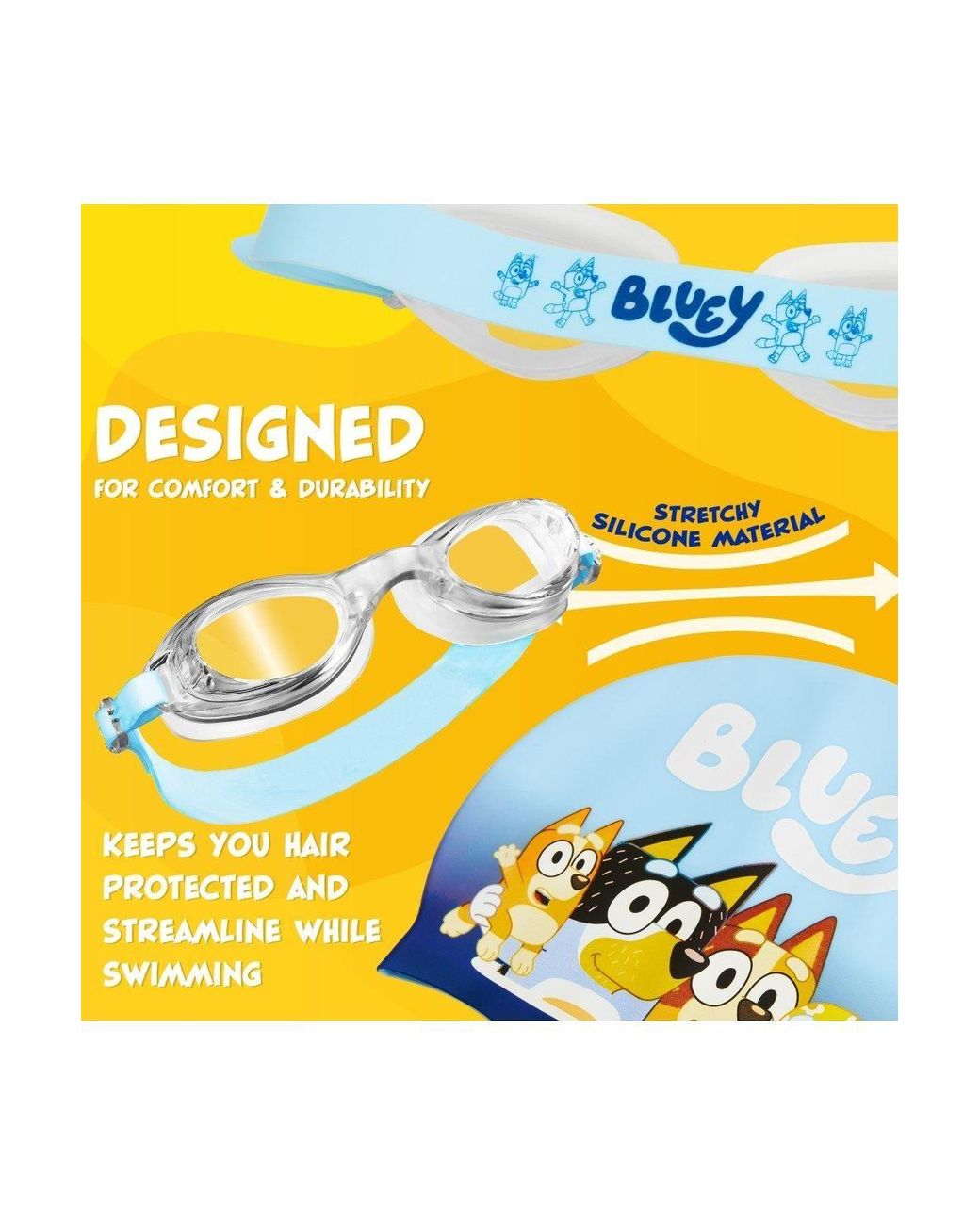 Bluey Blue Swimming Cap & Goggles for men