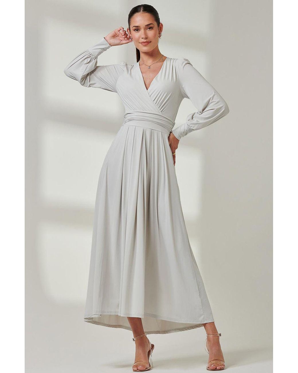 Jolie Moi Gray Long Sleeve Super Soft Jersey Maxi Dress