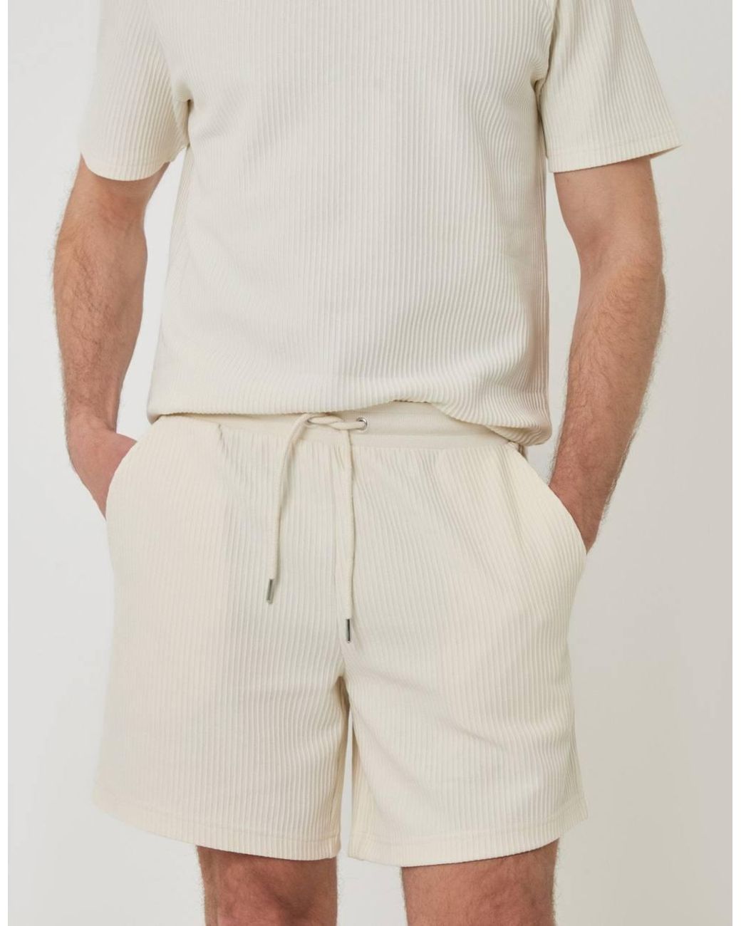 Threadbare White Regular Fit Ribbed Shorts for men