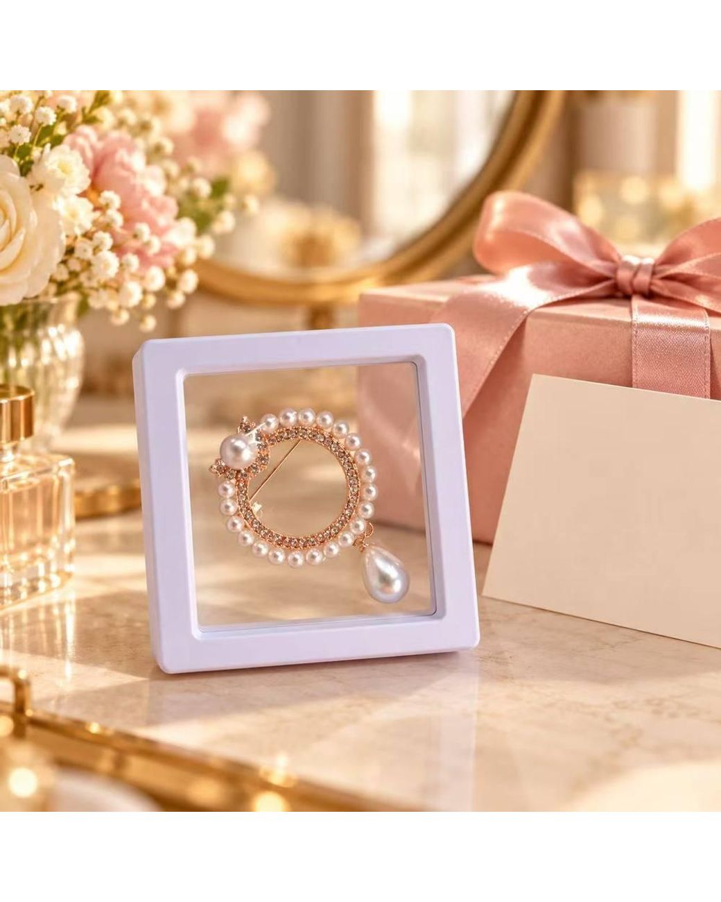 BluCore White Pearl Circle Brooch