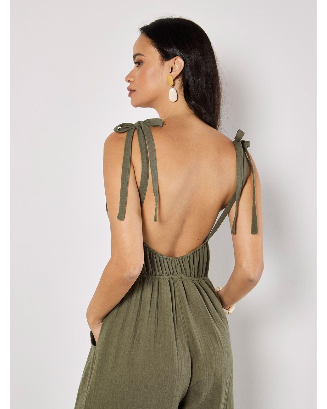 Apricot Green Textured Cotton Wide Leg Jumpsuit