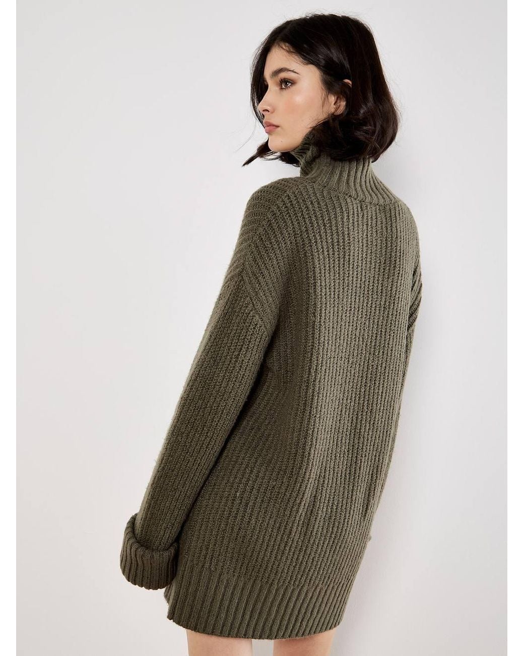 Apricot Green Boucle Knit Fisherman Jumper Mini Dress