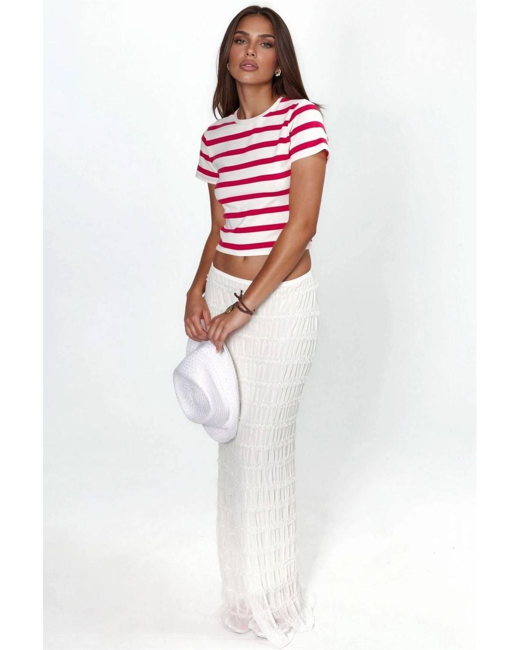 Busem Red Striped Crew Neck Basic T-Shirt