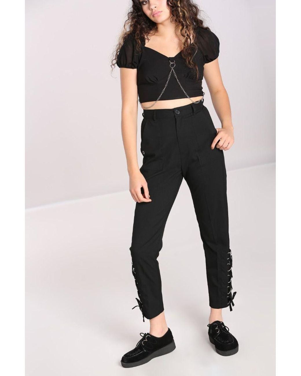 Hell Bunny Black Tifa Tapered Leg Cropped Trouser