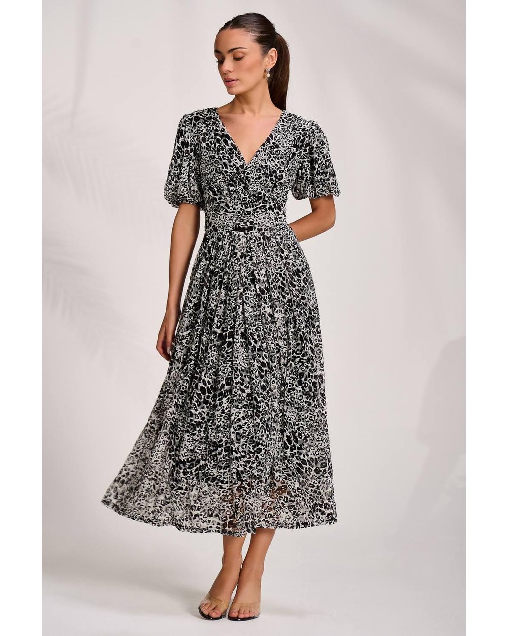 Jolie Moi Multicolor Puff Sleeve Printed Lace Maxi Dress