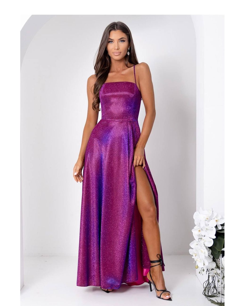 Love Lace Purple Summer Strappy Maxi Dress With Slit & Ties
