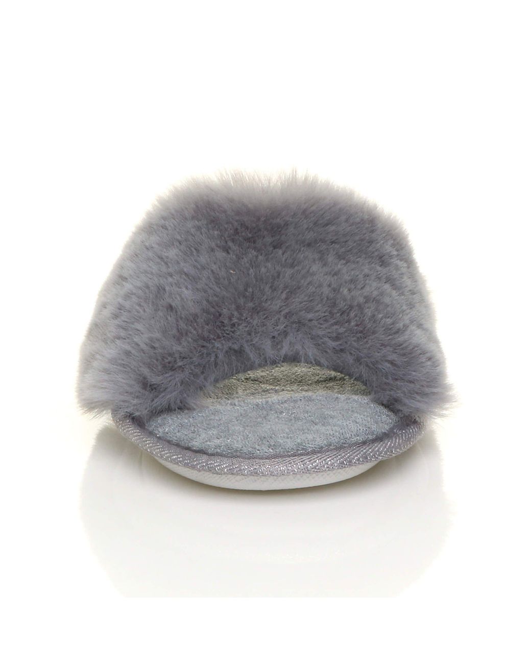 AJVANI Gray Flat Heel Fluffy Peep Toe Slippers