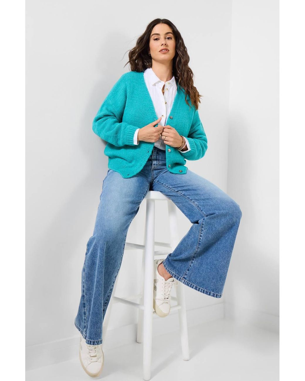 Joe Browns Blue Button Front Long Sleeve V-Neck Cardigan