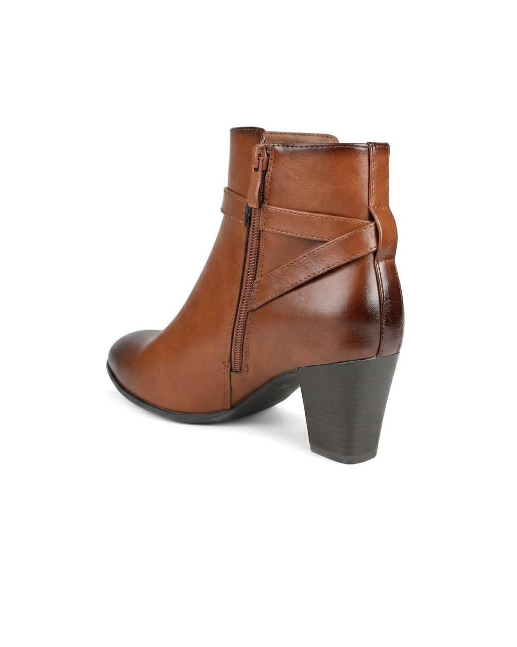 Pavers Brown Smart Block Heel Ankle Boots With Buckle Detail