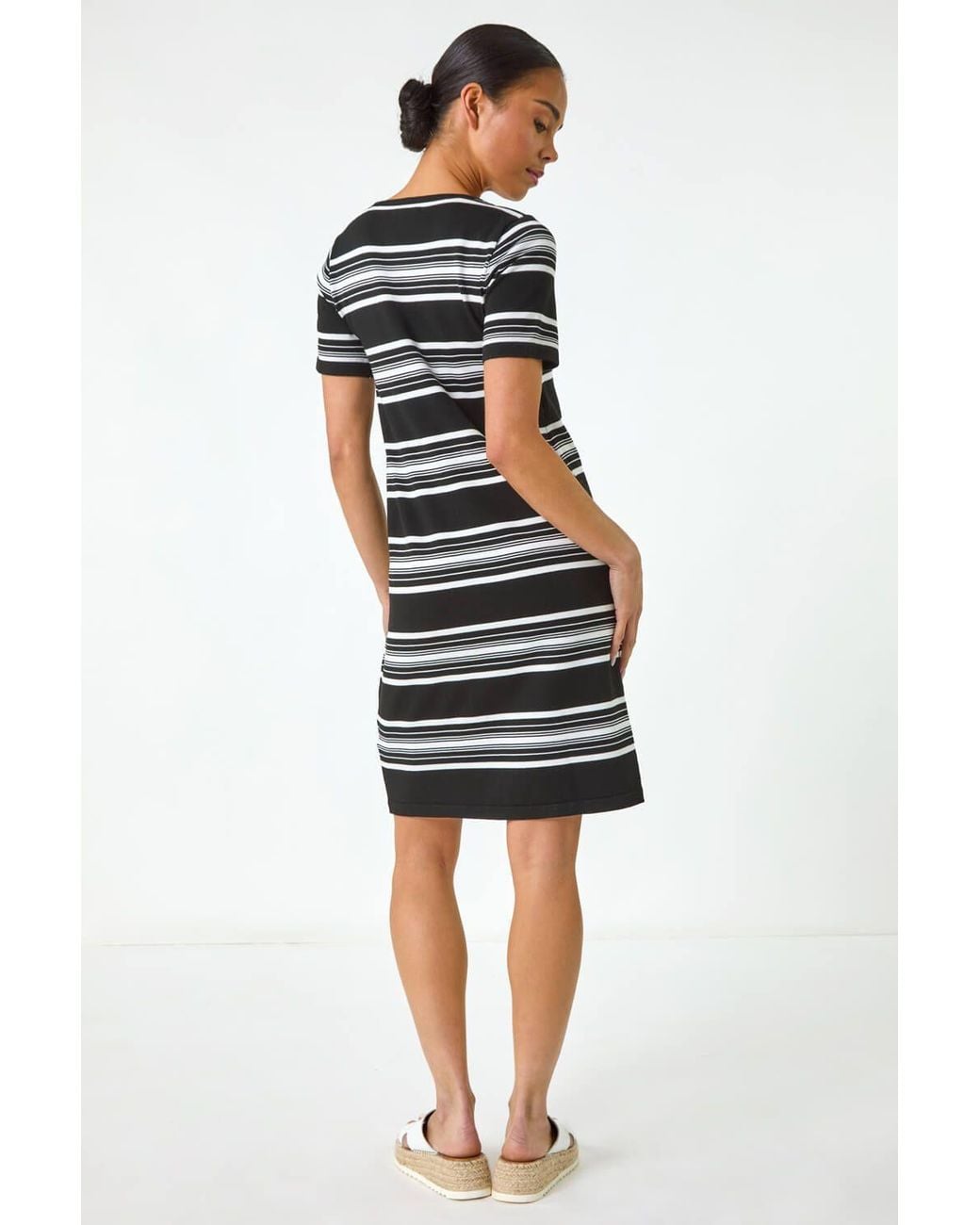 Roman Black Petite Stripe Knit Dress