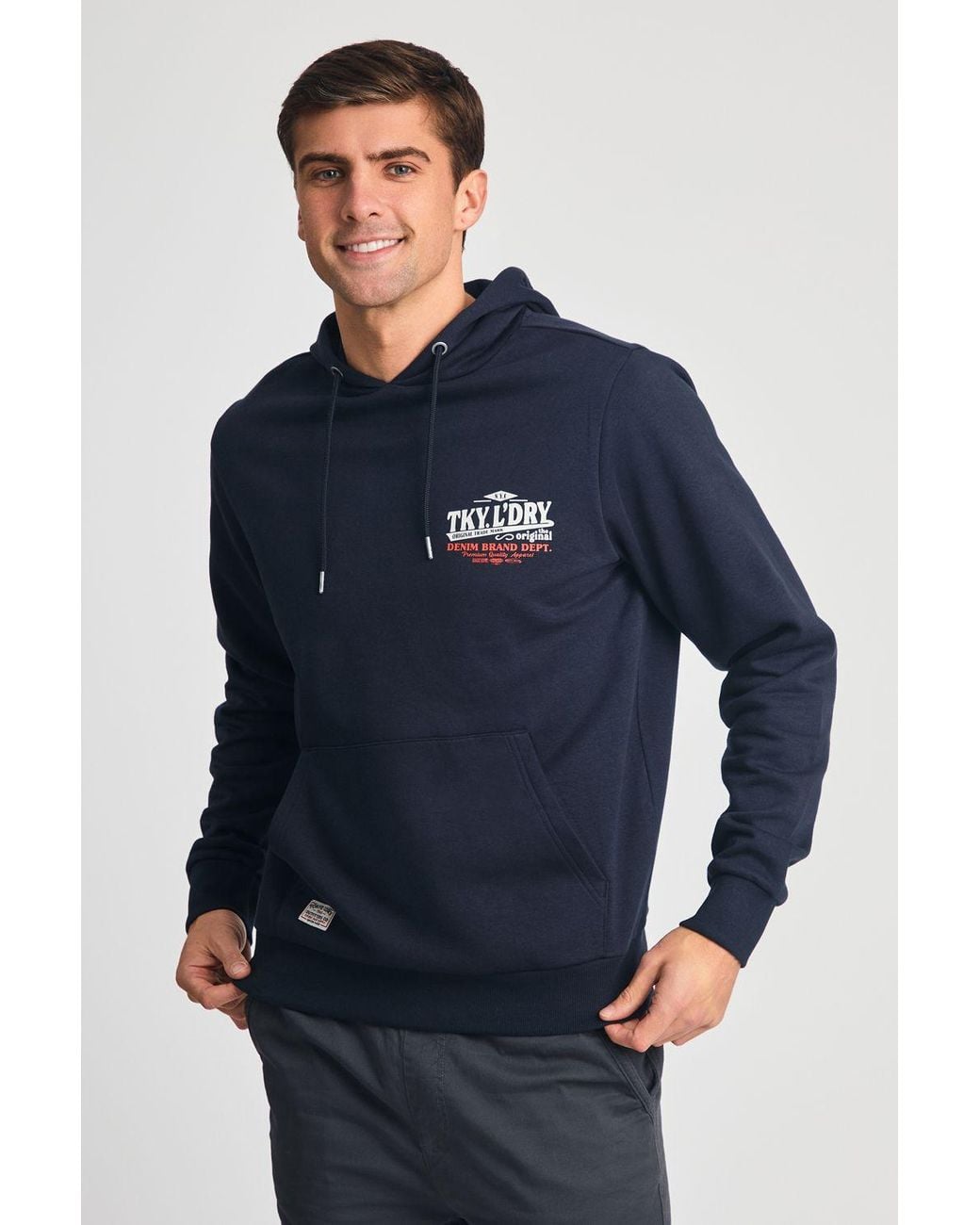 Tokyo Laundry Blue Printed Hoody With Drawcord for men