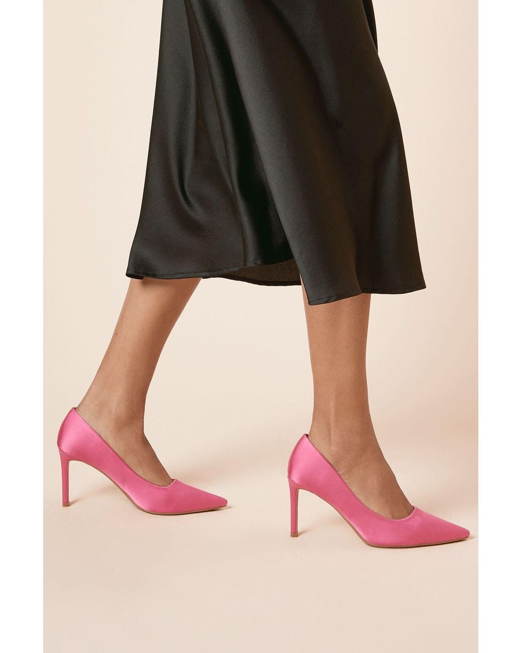 Dorothy Perkins Pink Dash Satin Pointed High Stiletto Heel Court Shoes