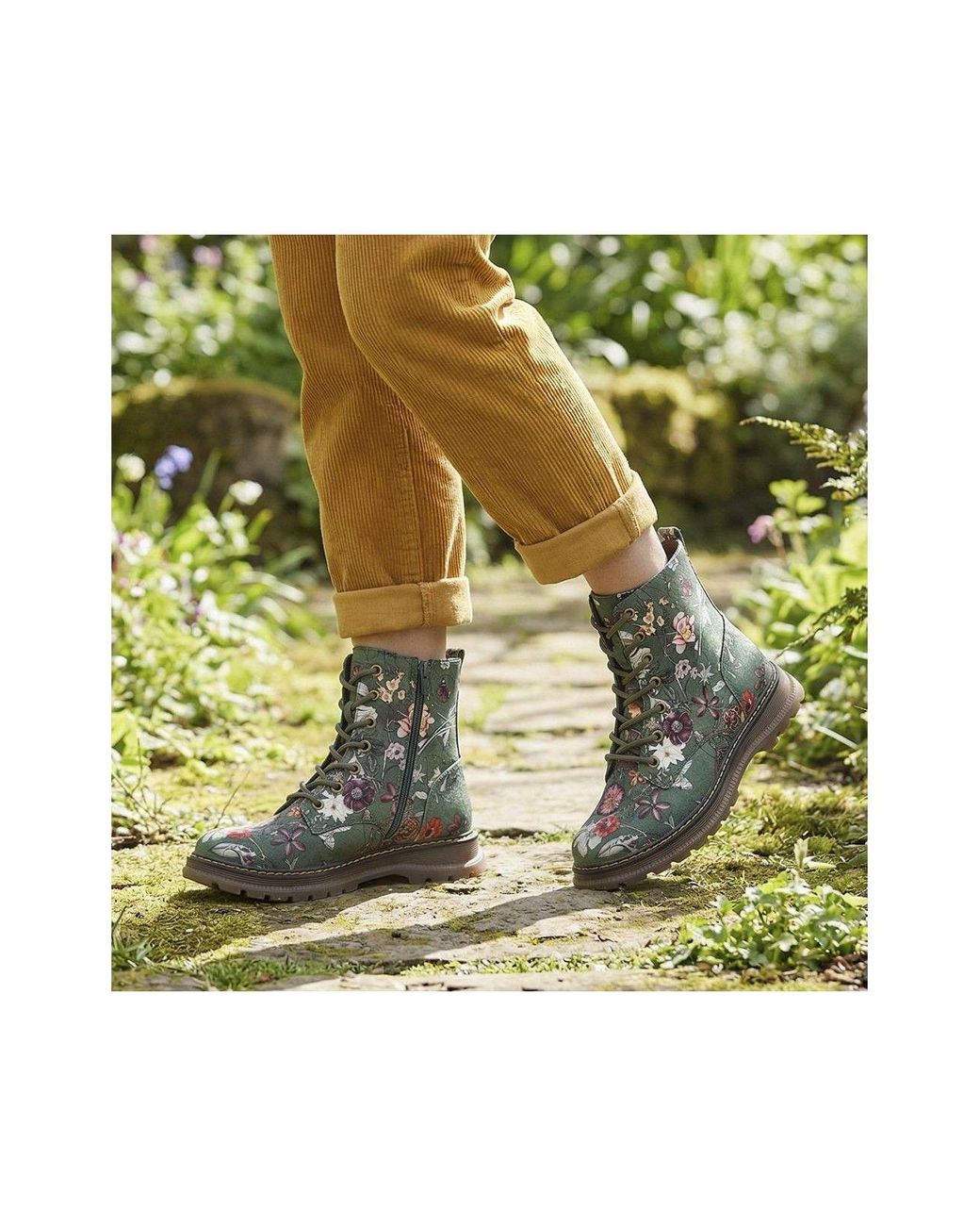 Pavers Black Lace-Up Floral Boots