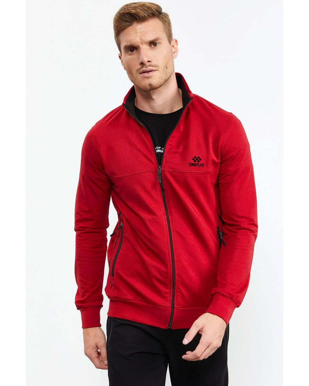 TOMMY LIFE Red Zip-Front Sweatshirt & Pants Set for men