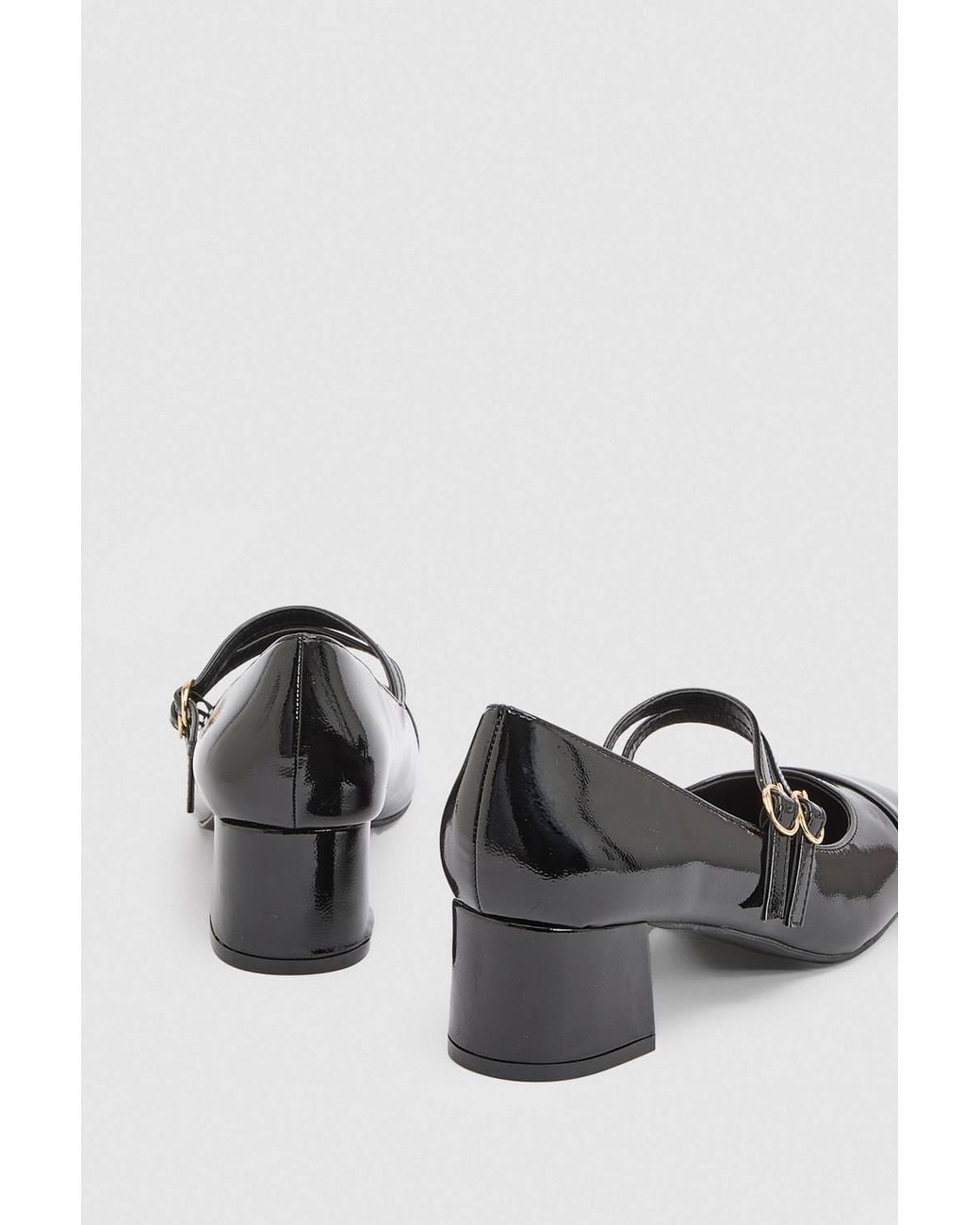 Oasis Black Clair Faux Leather Toe Cap Block Heel Mary Janes