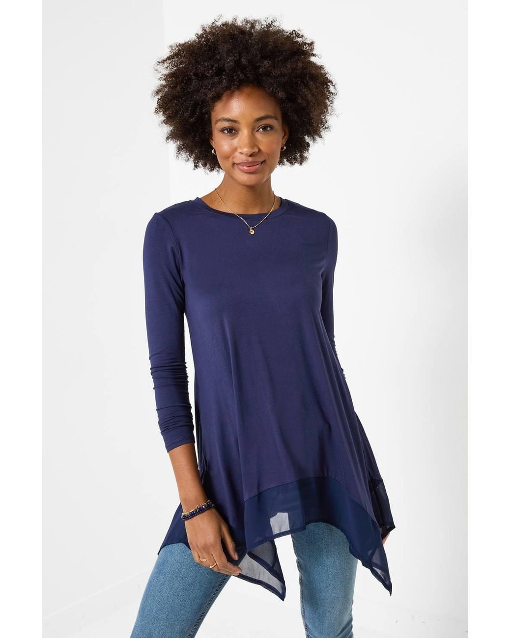 Joe Browns Blue Matilda Jersey Tunic Top With Chiffon Trim