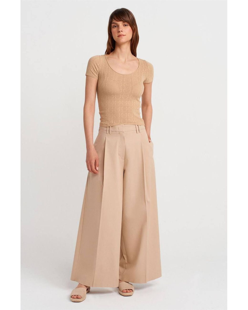 Dilvin Natural Slim Fit Ribbed Textured Blouse