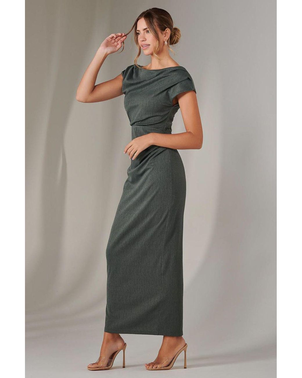 Jolie Moi Green Asymmetrical Bodycon Midaxi Dress