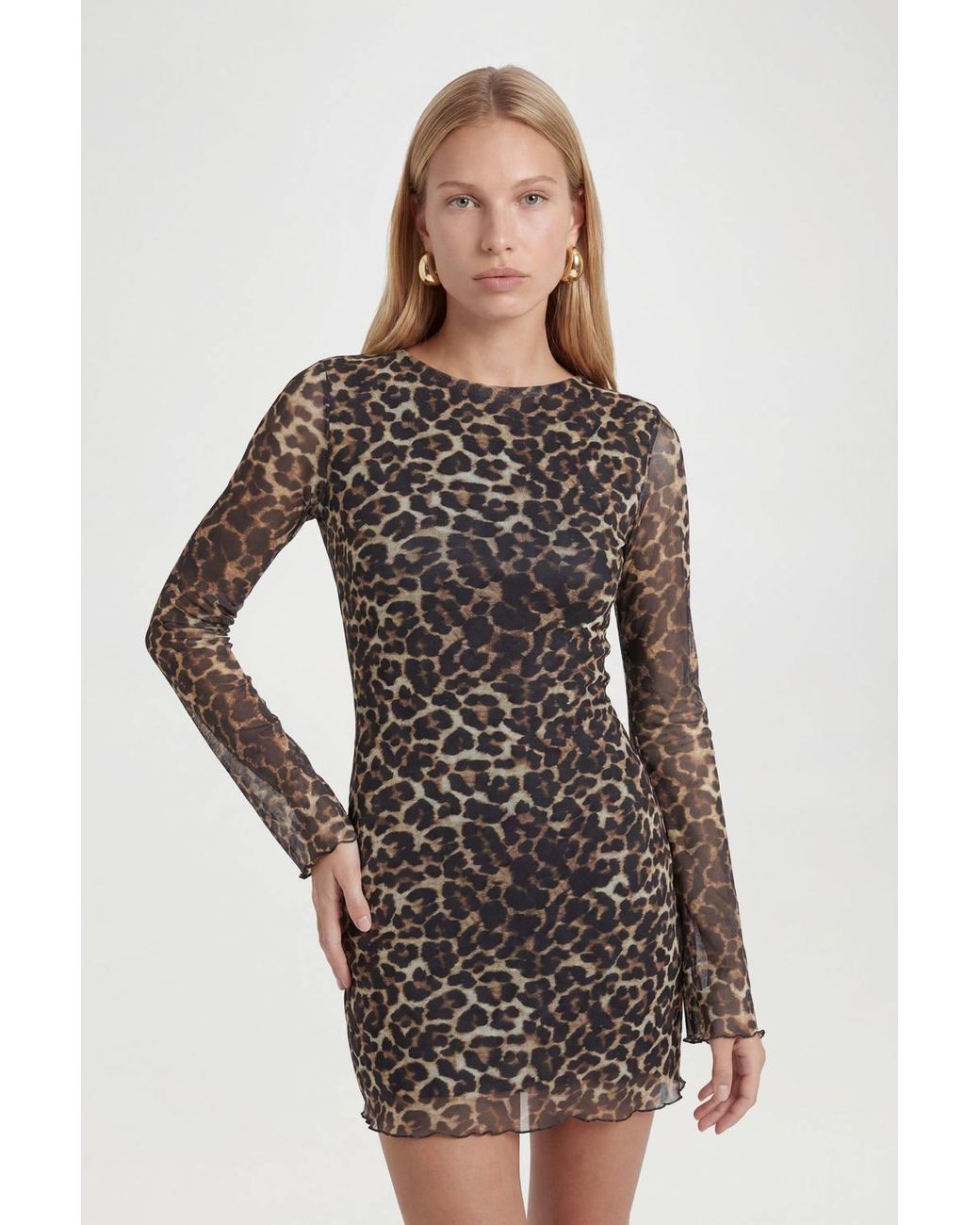 Roselle Black Print Mesh Flare Sleeve Mini Dress