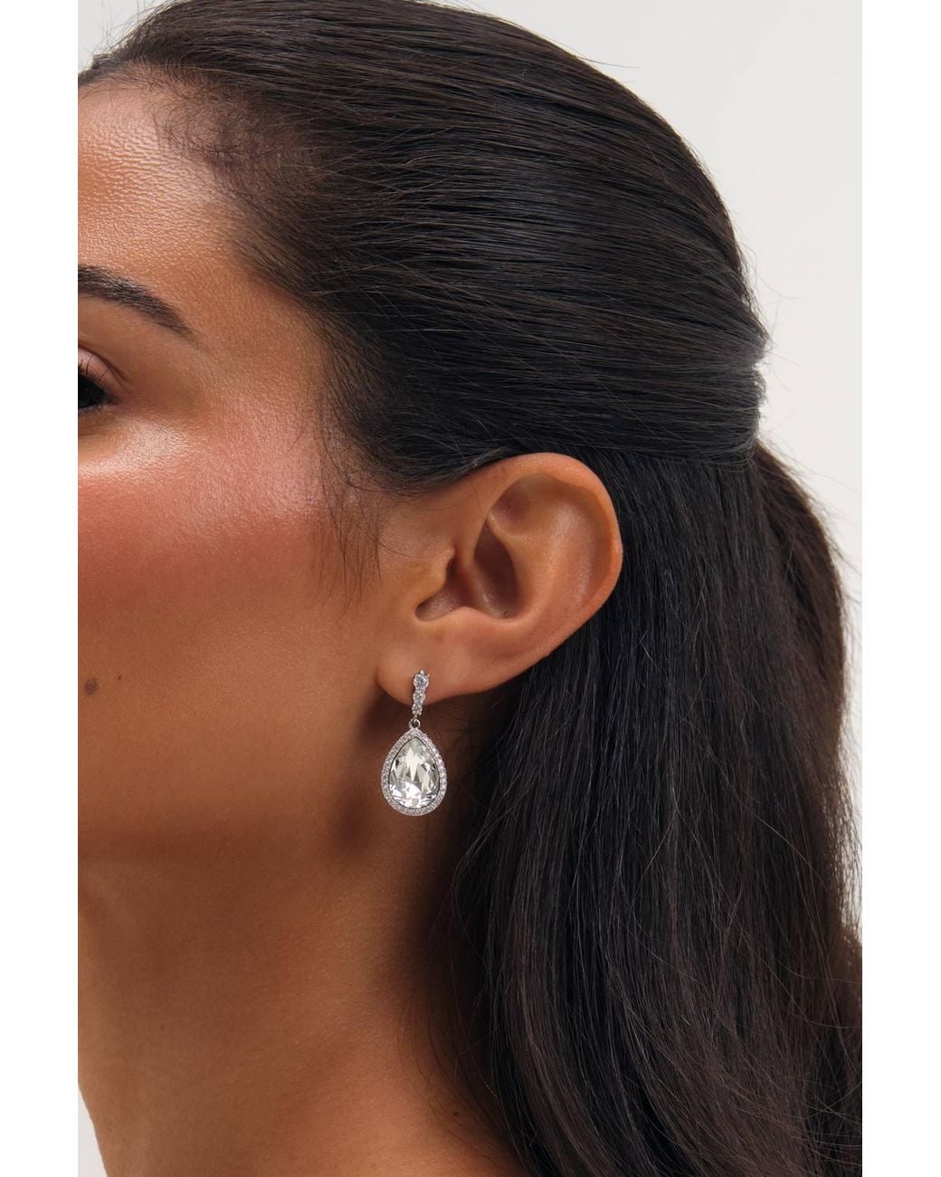 Jon Richard Metallic Rhodium Plated & Crystal Pear Drop Earrings