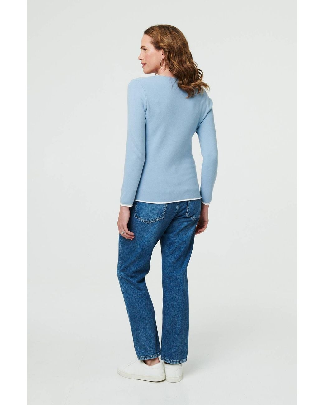 Izabel London Blue Contrast Trim V-Neck Knit Top
