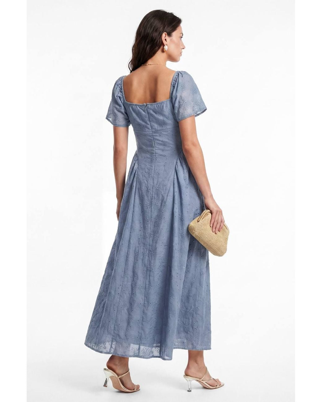 Lovedrobe Blue Broderie Angel Sleeve Maxi Dress