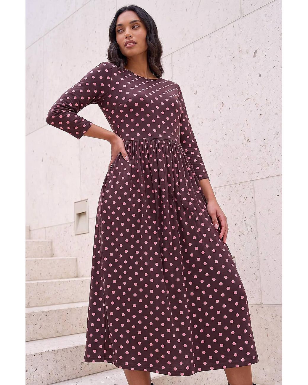 Roman Purple Polka Dot Print Pocket Dress