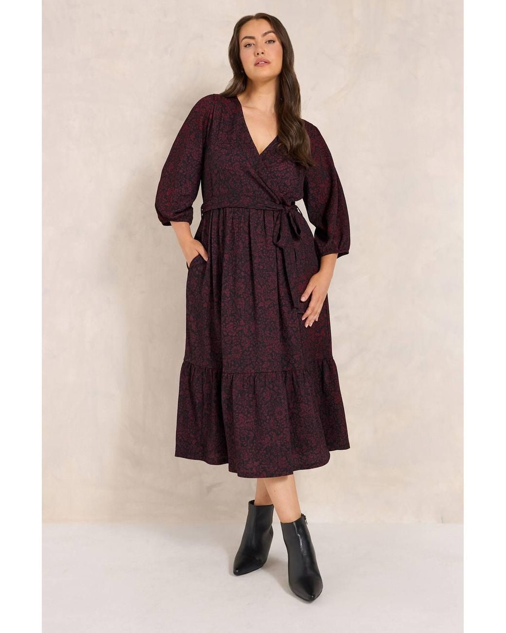 Evans Red Floral Midi Wrap Dress