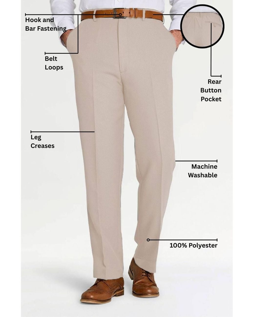 Chums White Comfort Fit Formal Elasticated Trousers With Stretch Waist for men