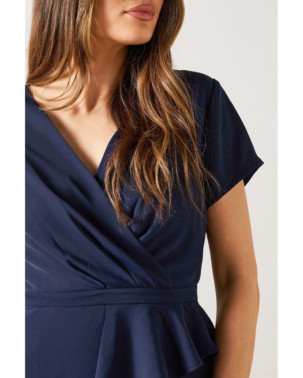 Wallis Blue Tailored Crepe Ruffle Pencil Dress