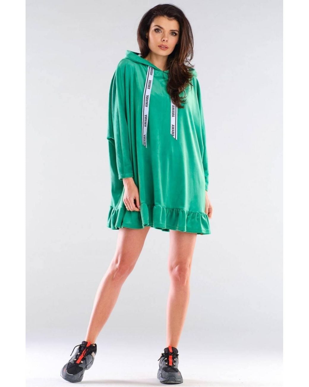 Love Lace Green Oversized Hooded Sweatshirt Dress With Logo Tape