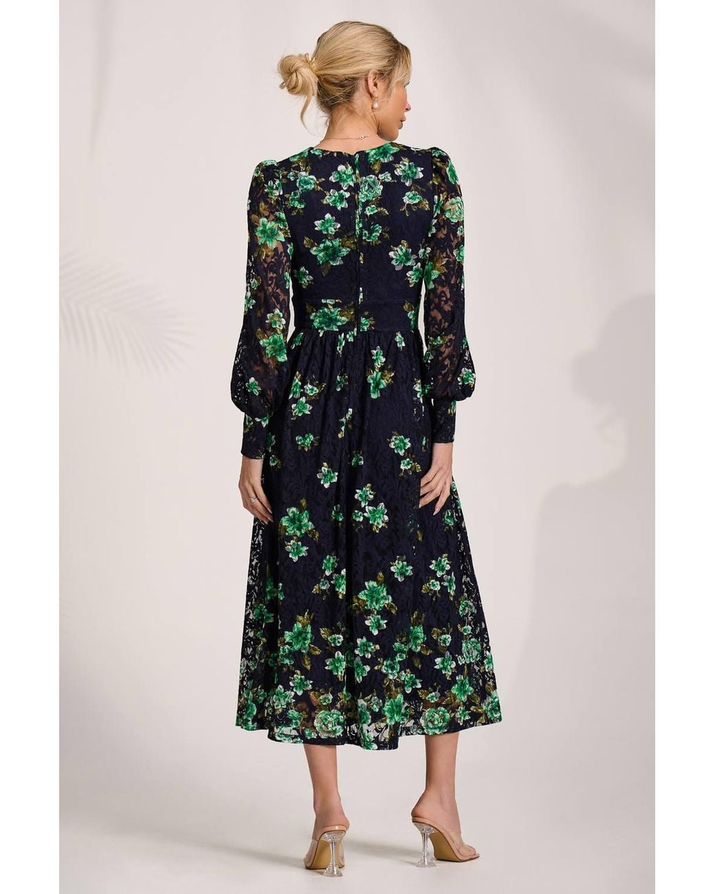 Jolie Moi Multicolor Long Sleeve Printed Lace Maxi Dress