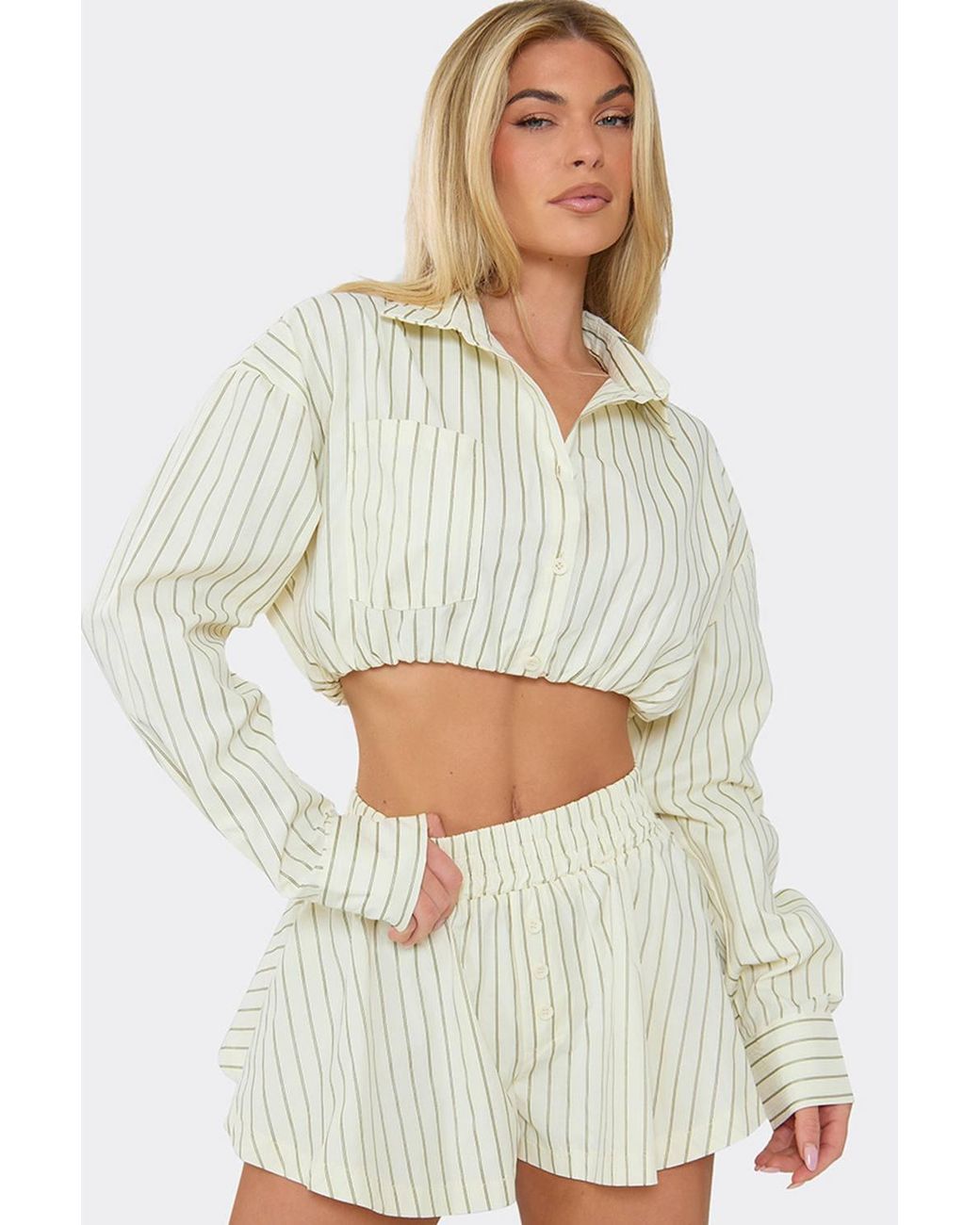 EGO White Button Up Pinstripe Cropped Skirt