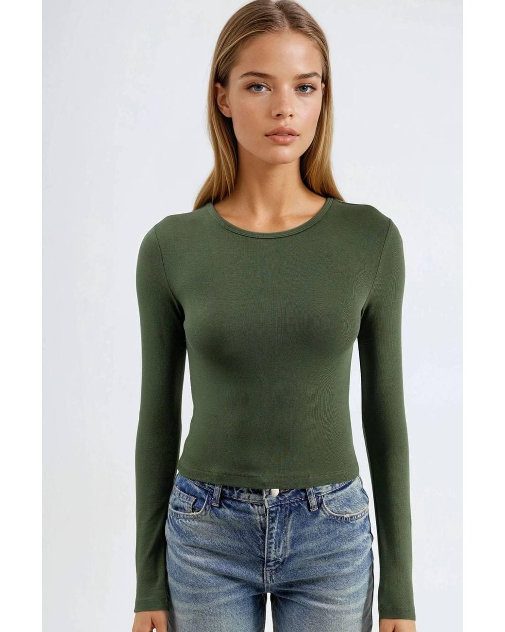 Busem Green Long Sleeve Crew Neck Blouse