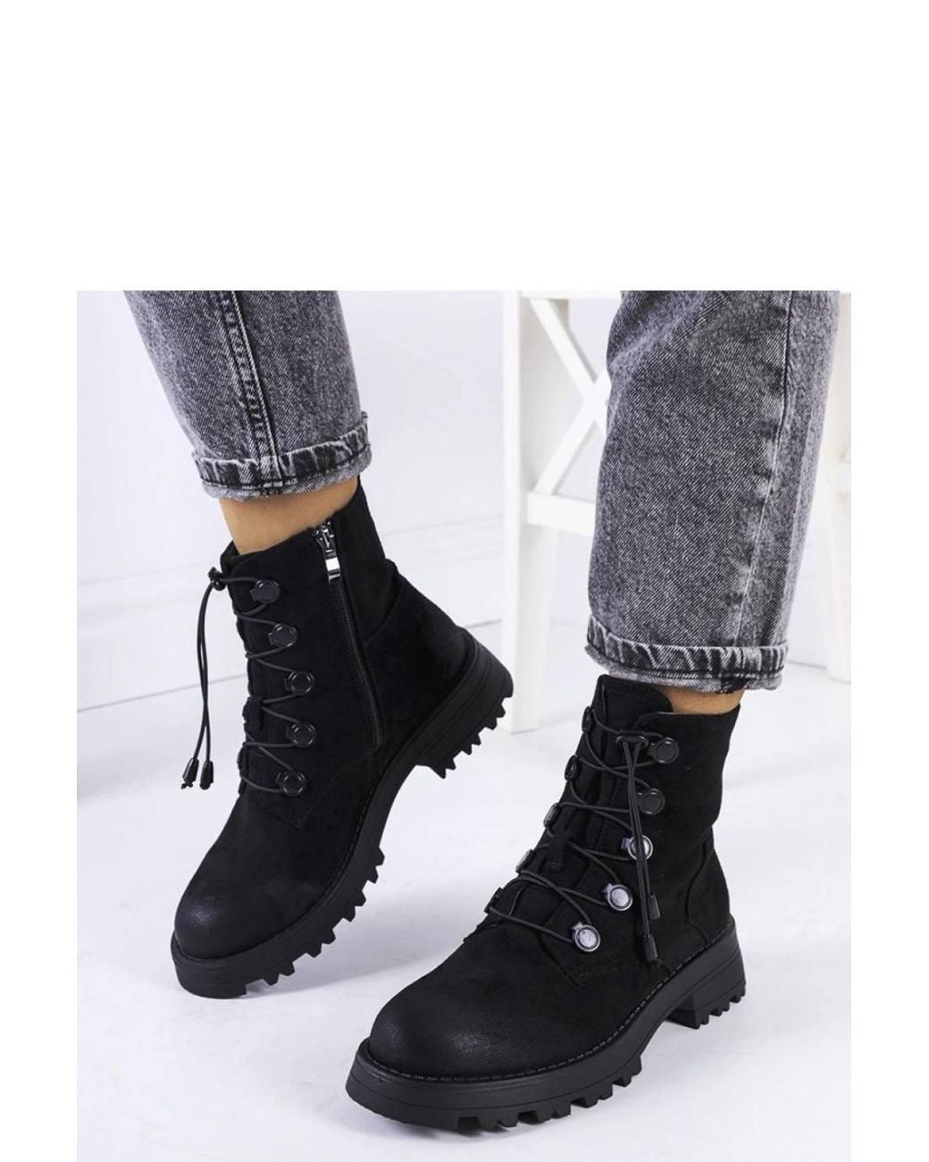 Love Lace Black Ankle Boots With Thick Protected Sole Zip Closure & Insulation